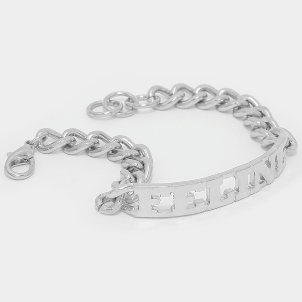 Silver "FELINE" Chain Link Name Plate Bracelet